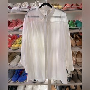 White Button Up Shirt with Organza Yoke